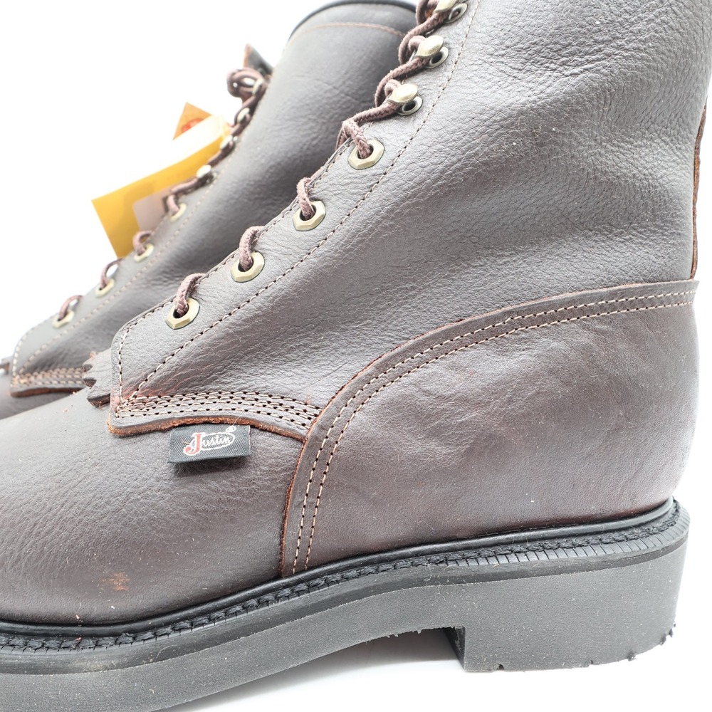 Justin 761 Work Boots Mens 9.5 EE Brown Briar Pitstop Leather New With Box - Picture 5 of 16
